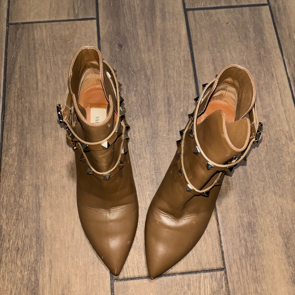Valentino Tan Leather Studded Ankle Boots